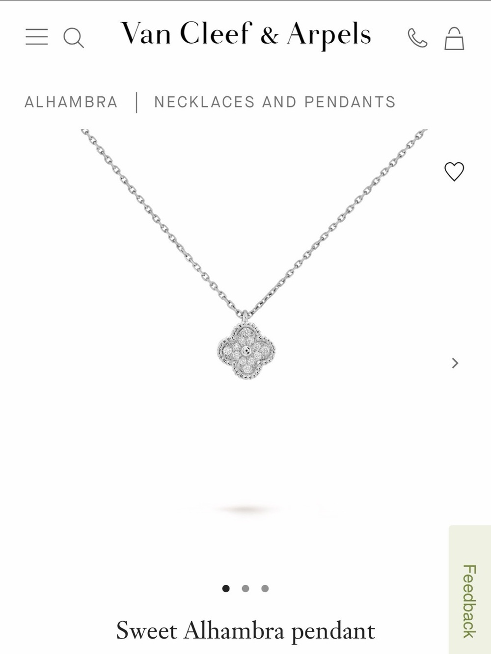 Van Cleef & Arpels White Gold Alhambra Diamond Pendant Necklace - White